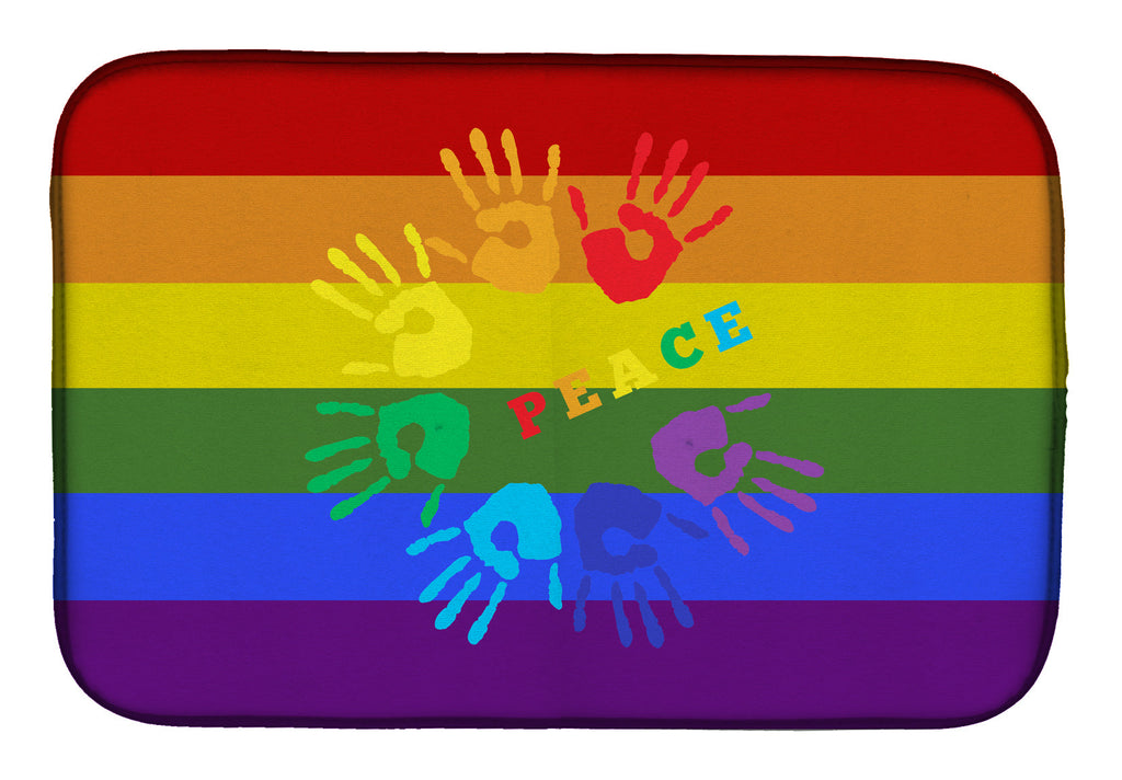 Gay Pride Peace Hands Dish Drying Mat Absorbent Dish Drying Mat Pad for Kitchen Counter Dish Drainer Mat for Countertop, 14 x 21", Multicolor