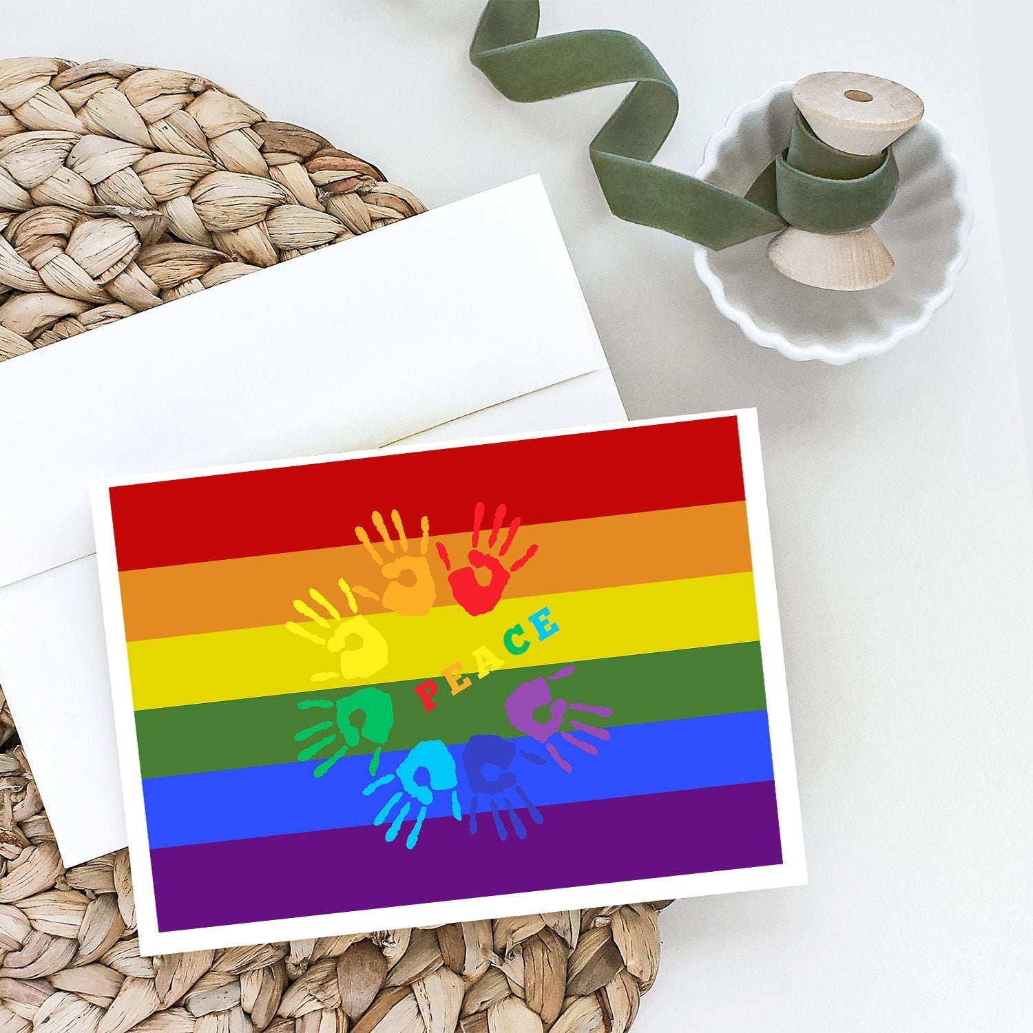 Gay Pride Peace Hands Greeting Cards Pack of 8 Blank Cards with Envelopes Whimsical A7 Size 5x7