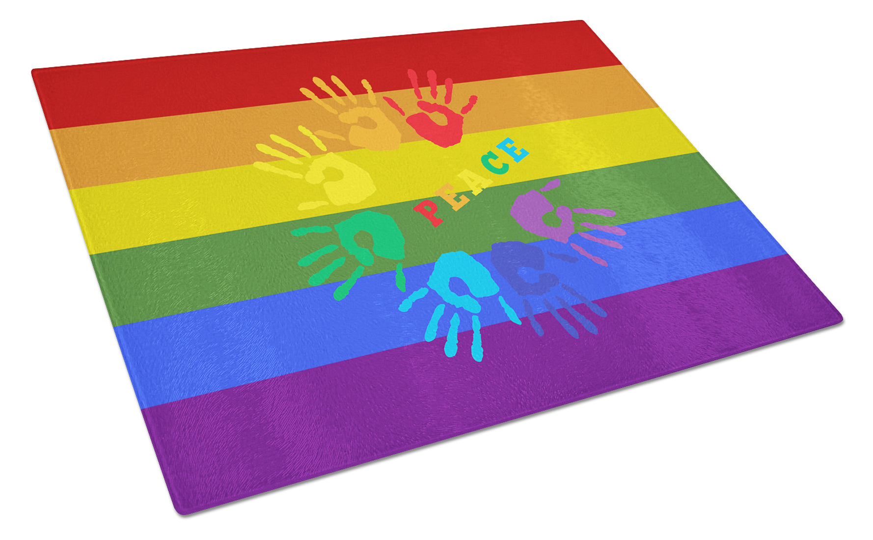 Gay Pride Peace Hands Cutting Board Tempered Glass Kitchen Cutting Surface, Heat Resistant Chopping, Non-Slip Feet, Food Prep & Serving