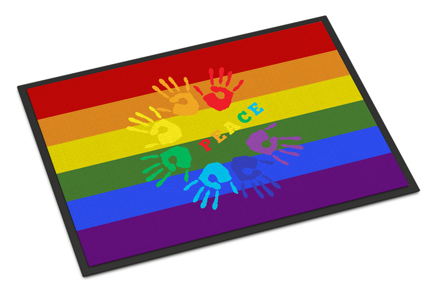 Gay Pride Peace Hands Doormat Indoor Outdoor 18H X 27W Front Door Mat Rugs for Entryway, Non Slip Washable