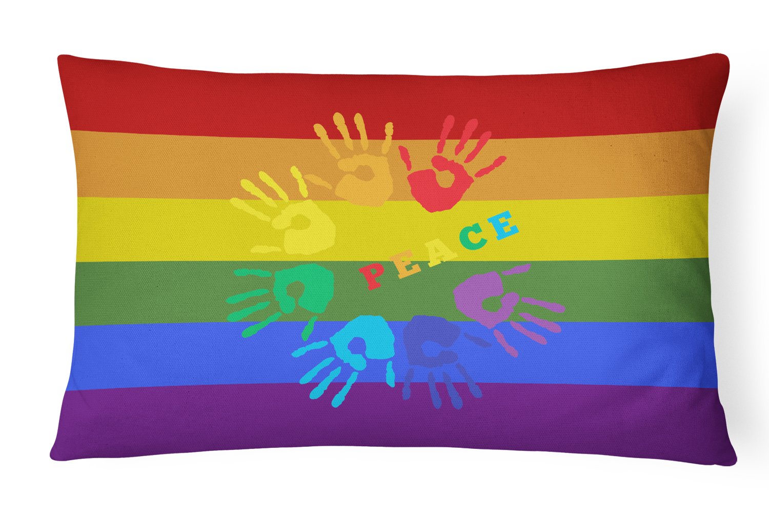 Gay Pride Peace Hands Decorative Throw Pillow 12x16 Indoor Outdoor Accent Cushion, Fabric Cover with Insert for Sofa, Bed, Porch & Living Room