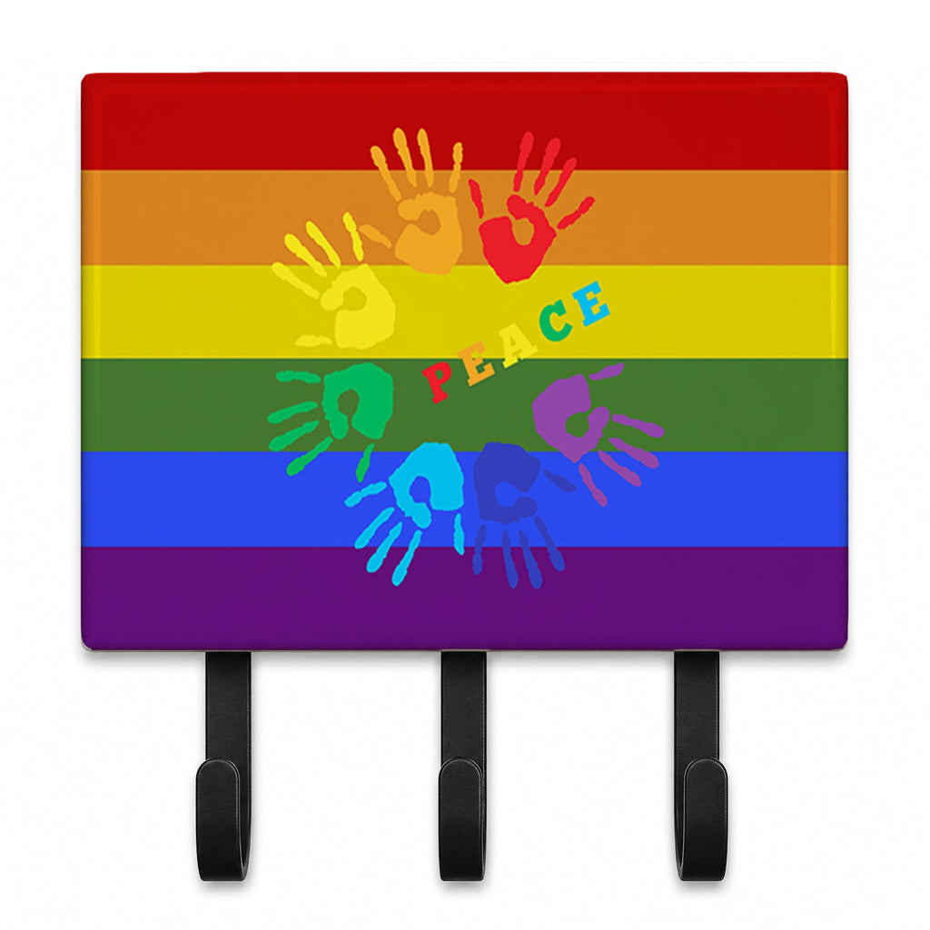 Gay Pride Peace Hands Leash or Key Holder Wall Hooks, Coat Rack Wall Mount, for Hanging Keys, Towels, Aprons, Leashes