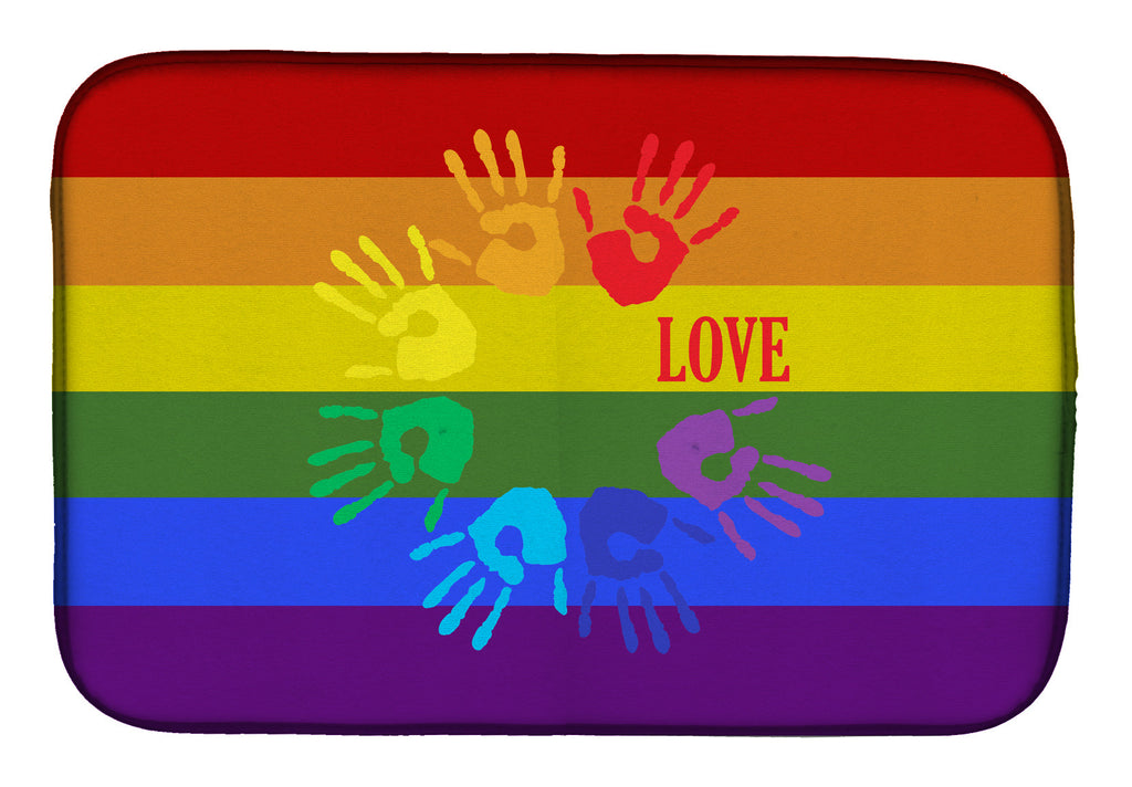 Gay Pride Love Hands Dish Drying Mat Absorbent Dish Drying Mat Pad for Kitchen Counter Dish Drainer Mat for Countertop, 14 x 21", Multicolor