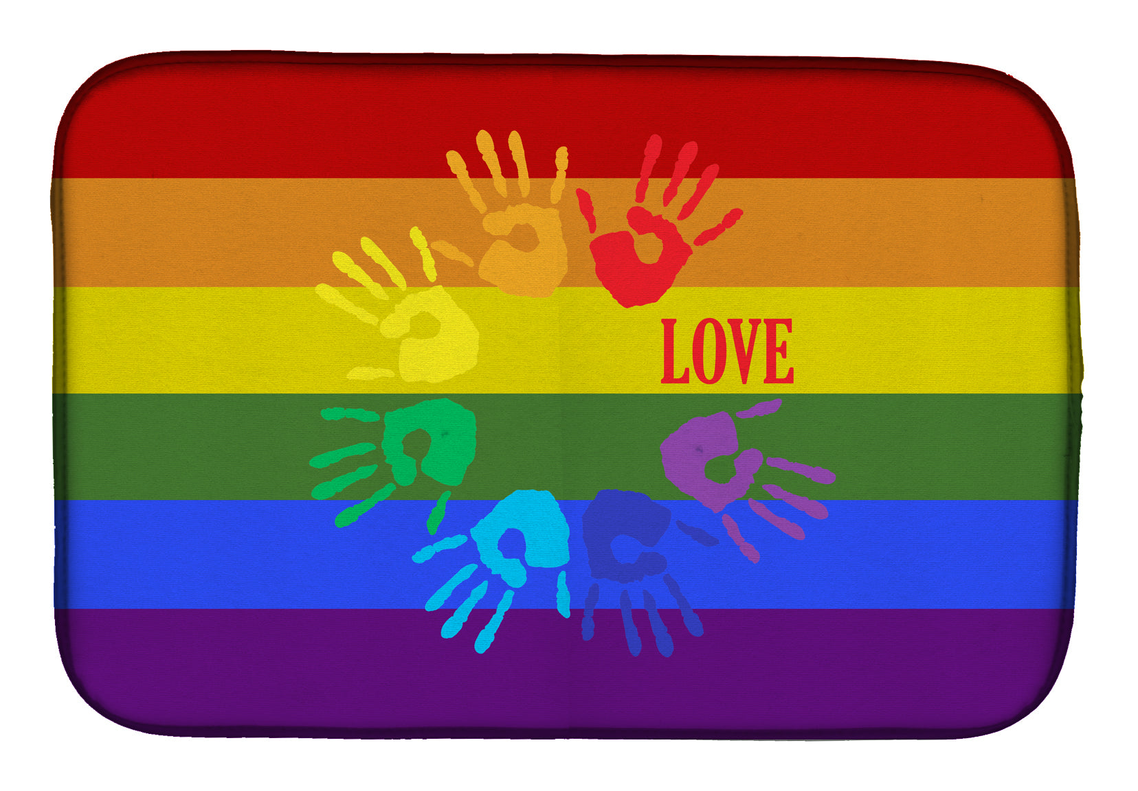 Gay Pride Love Hands Dish Drying Mat Absorbent Dish Drying Mat Pad for Kitchen Counter Dish Drainer Mat for Countertop, 14 x 21", Multicolor