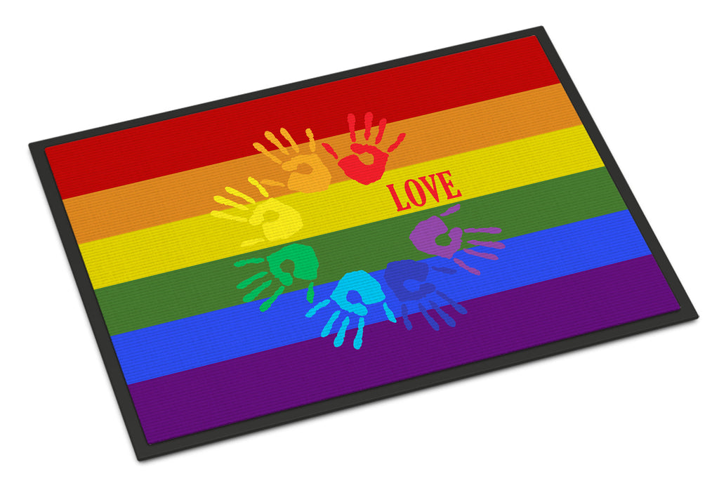 Gay Pride Love Hands Doormat Indoor Outdoor 18H X 27W Front Door Mat Rugs for Entryway, Non Slip Washable