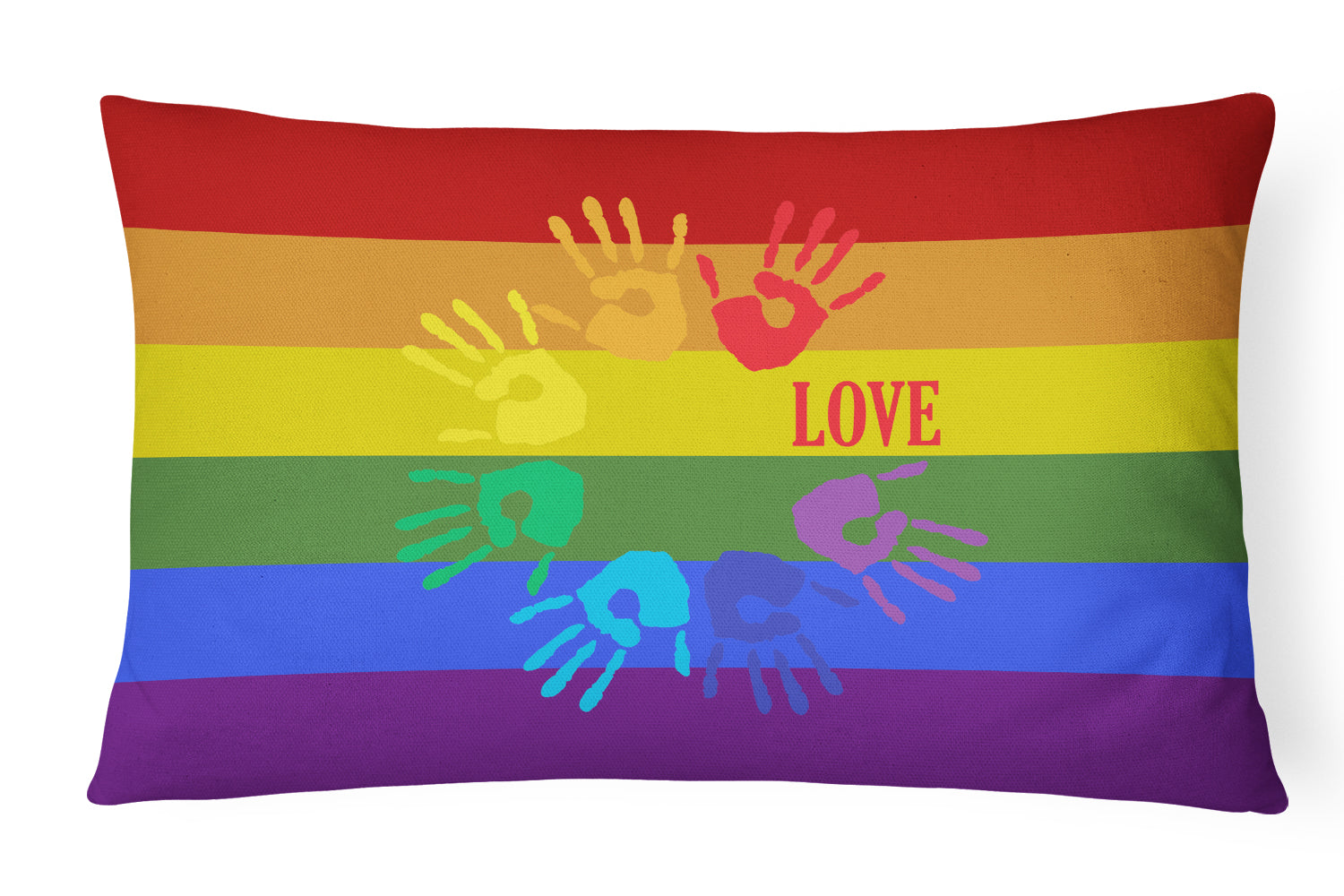 Gay Pride Love Hands Decorative Throw Pillow 12x16 Indoor Outdoor Accent Cushion, Fabric Cover with Insert for Sofa, Bed, Porch & Living Room