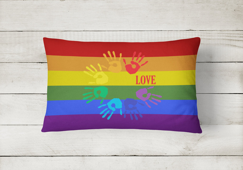 Gay Pride Love Hands Decorative Throw Pillow 12x16 Indoor Outdoor Accent Cushion, Fabric Cover with Insert for Sofa, Bed, Porch & Living Room
