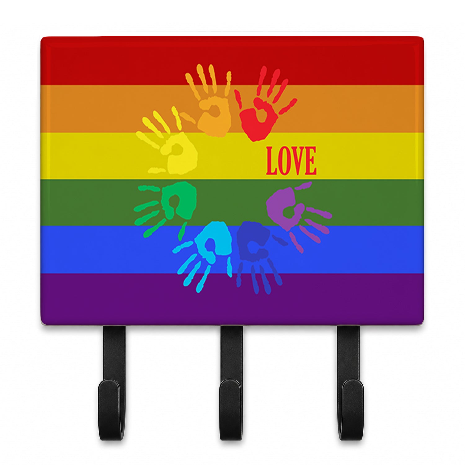 Gay Pride Love Hands Leash or Key Holder Wall Hooks, Coat Rack Wall Mount, for Hanging Keys, Towels, Aprons, Leashes
