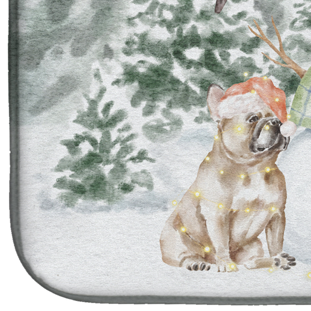 French Bulldog Fawn Snowman and Christmas Presents Dish Drying Mat Absorbent Dish Drying Mat Pad for Kitchen Counter Dish Drainer Mat for Countertop, 14 x 21", Multicolor
