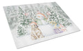 French Bulldog Fawn Snowman and Christmas Presents Cutting Board Tempered Glass Kitchen Cutting Surface, Heat Resistant Chopping, Non-Slip Feet, Food Prep & Serving
