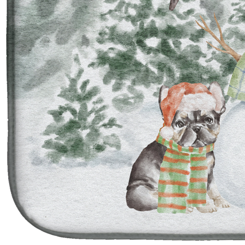 French Bulldog Brindle Christmas Dish Drying Mat Absorbent Dish Drying Mat Pad for Kitchen Counter Dish Drainer Mat for Countertop, 14 x 21", Multicolor
