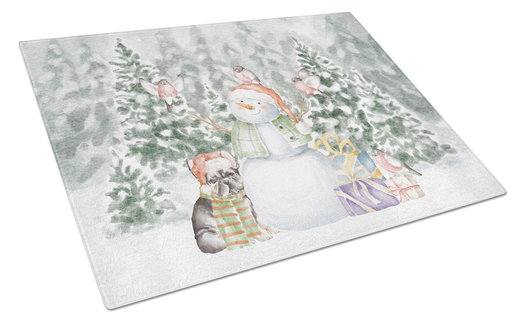 French Bulldog Brindle Christmas Cutting Board Tempered Glass Kitchen Cutting Surface, Heat Resistant Chopping, Non-Slip Feet, Food Prep & Serving