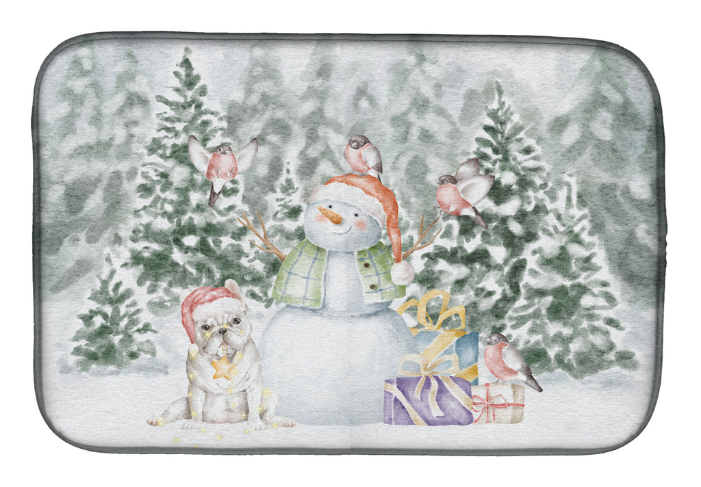 French Bulldog White Christmas Dish Drying Mat Absorbent Dish Drying Mat Pad for Kitchen Counter Dish Drainer Mat for Countertop, 14 x 21", Multicolor