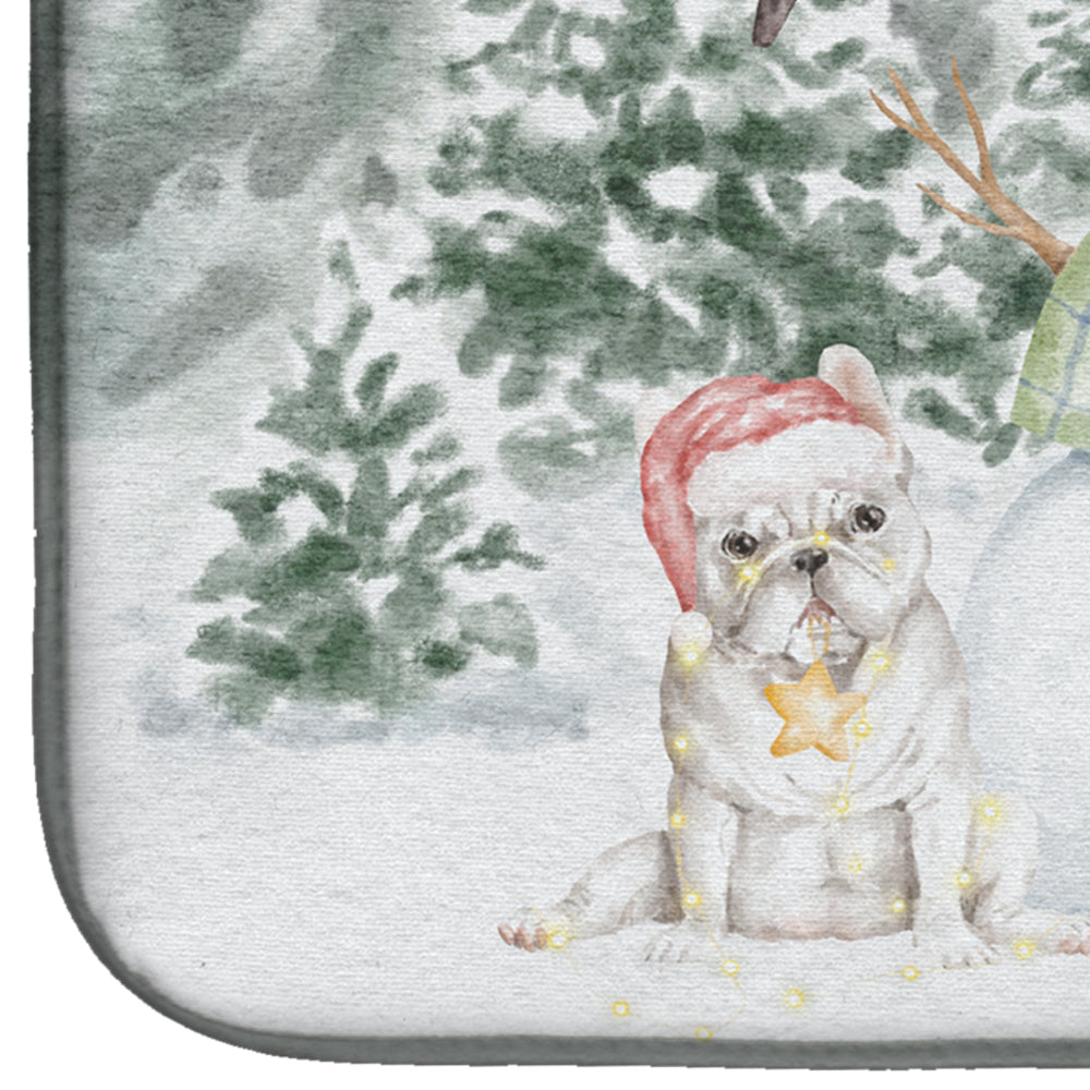 French Bulldog White Christmas Dish Drying Mat Absorbent Dish Drying Mat Pad for Kitchen Counter Dish Drainer Mat for Countertop, 14 x 21", Multicolor