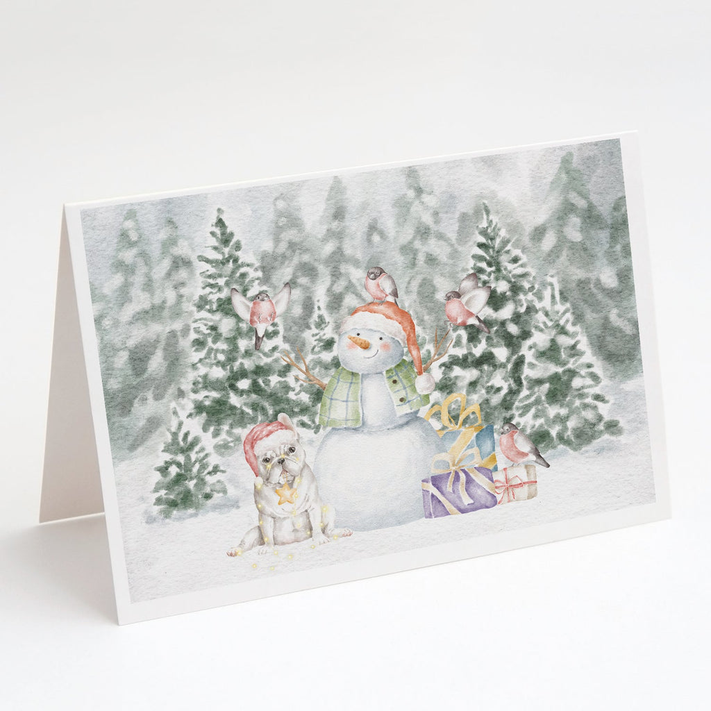 French Bulldog White Christmas Greeting Cards Pack of 8 Blank Cards with Envelopes Whimsical A7 Size 5x7