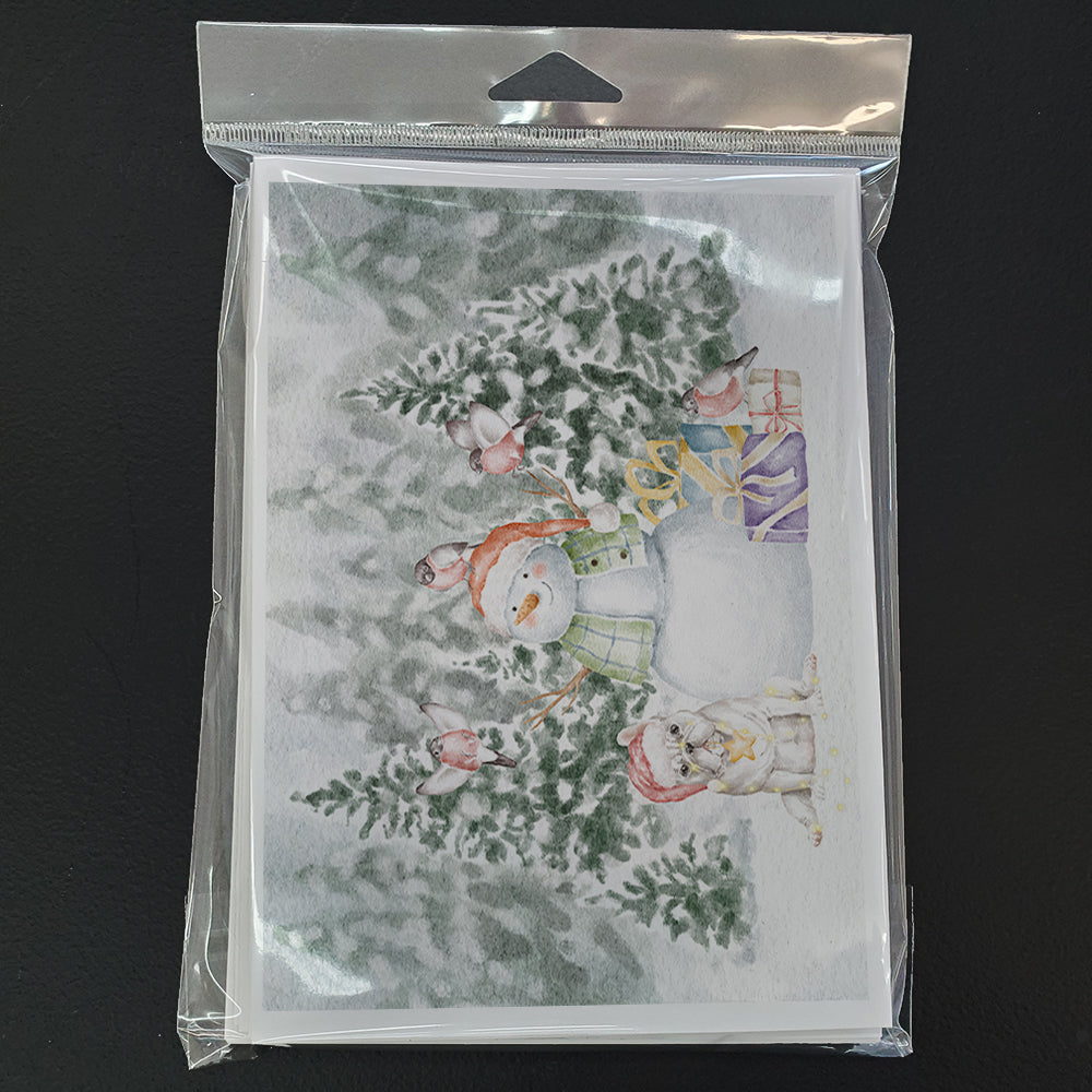 French Bulldog White Christmas Greeting Cards Pack of 8 Blank Cards with Envelopes Whimsical A7 Size 5x7
