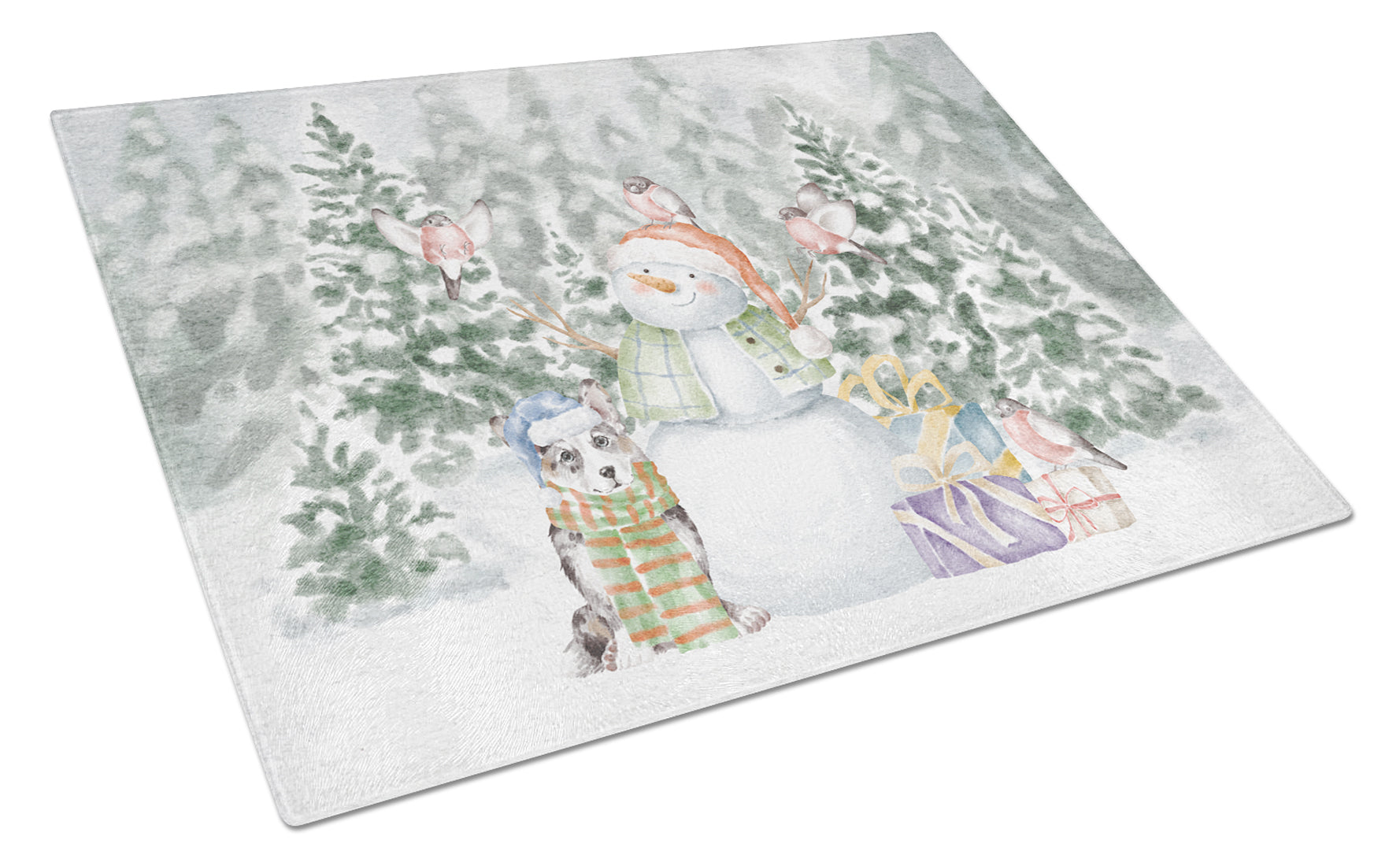 Corgi Blue Merle Christmas Cutting Board Tempered Glass Kitchen Cutting Surface, Heat Resistant Chopping, Non-Slip Feet, Food Prep & Serving