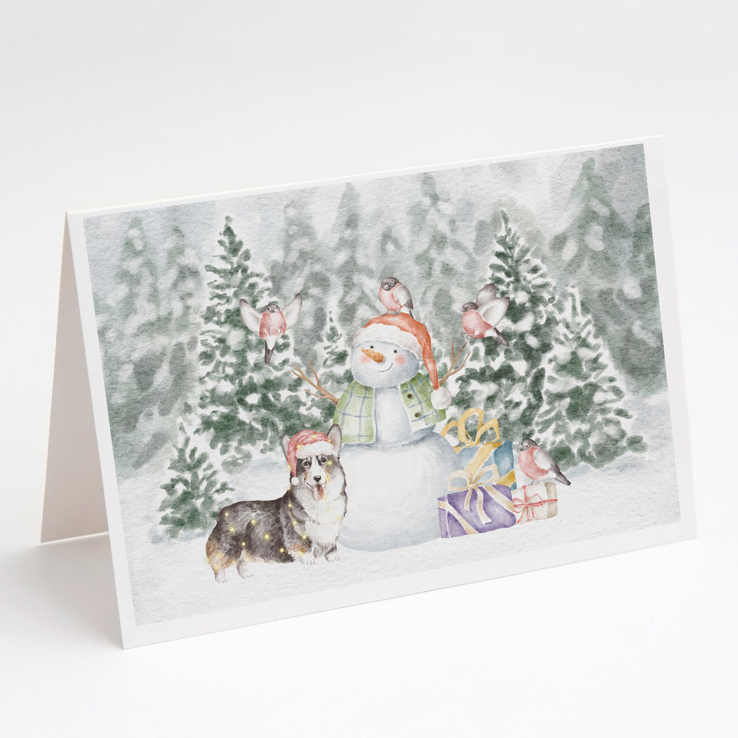 Corgi Black and Tan Points Christmas Greeting Cards Pack of 8 Blank Cards with Envelopes Whimsical A7 Size 5x7