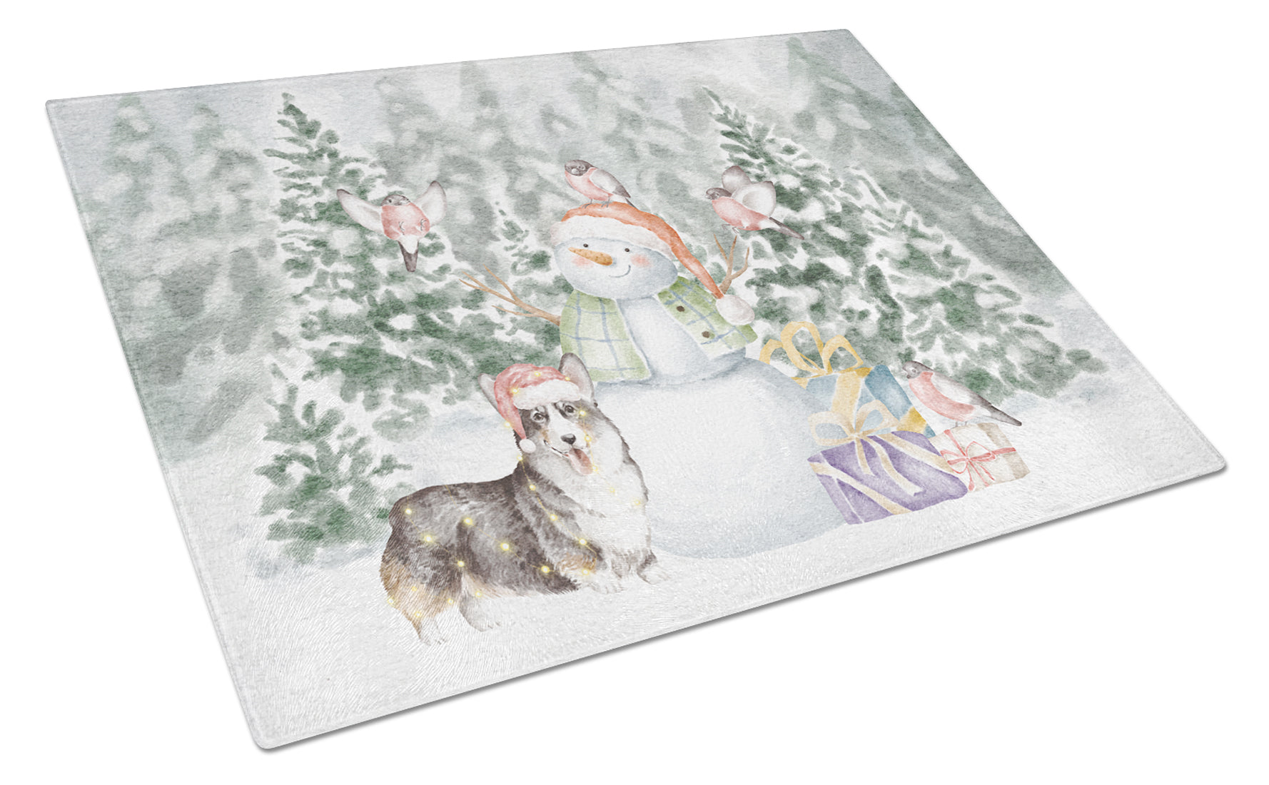 Corgi Black and Tan Points Christmas Cutting Board Tempered Glass Kitchen Cutting Surface, Heat Resistant Chopping, Non-Slip Feet, Food Prep & Serving