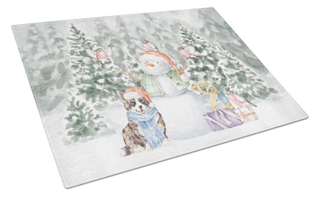 Corgi Blue Merle and Tan Points Christmas Cutting Board Tempered Glass Kitchen Cutting Surface, Heat Resistant Chopping, Non-Slip Feet, Food Prep & Serving