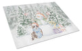 Corgi Blue Merle and Tan Points Christmas Cutting Board Tempered Glass Kitchen Cutting Surface, Heat Resistant Chopping, Non-Slip Feet, Food Prep & Serving