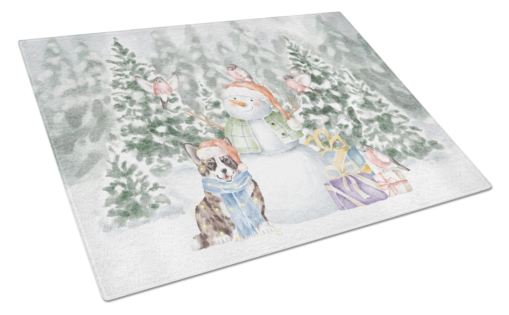 Corgi Blue Merle and Tan Points Christmas Cutting Board Tempered Glass Kitchen Cutting Surface, Heat Resistant Chopping, Non-Slip Feet, Food Prep & Serving
