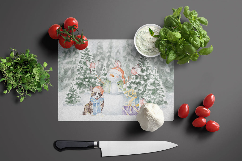 Corgi Blue Merle and Tan Points Christmas Cutting Board Tempered Glass Kitchen Cutting Surface, Heat Resistant Chopping, Non-Slip Feet, Food Prep & Serving