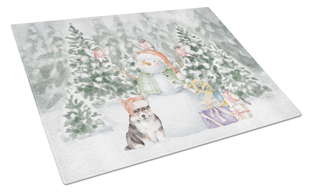 Corgi Puppy Black and Tan Points Christmas Cutting Board Tempered Glass Kitchen Cutting Surface, Heat Resistant Chopping, Non-Slip Feet, Food Prep & Serving