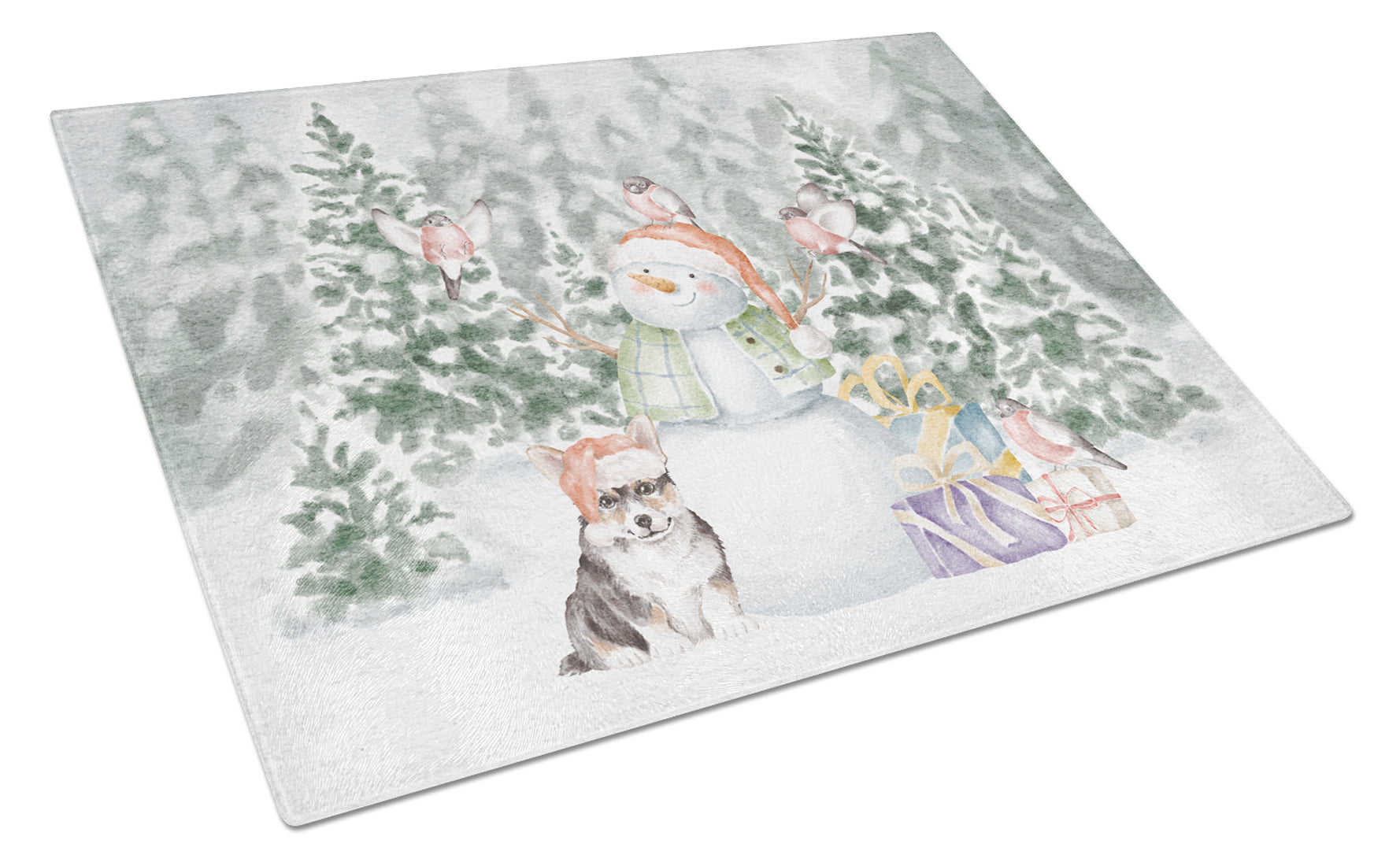 Corgi Puppy Black and Tan Points Christmas Cutting Board Tempered Glass Kitchen Cutting Surface, Heat Resistant Chopping, Non-Slip Feet, Food Prep & Serving