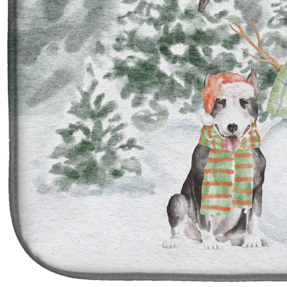 Bull Terrier Black and White Christmas Dish Drying Mat Absorbent Dish Drying Mat Pad for Kitchen Counter Dish Drainer Mat for Countertop, 14 x 21", Multicolor