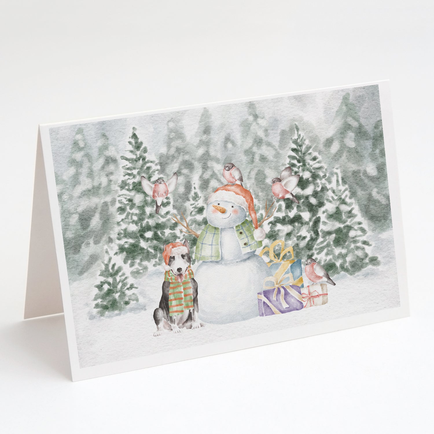 Bull Terrier Black and White Christmas Greeting Cards Pack of 8 Blank Cards with Envelopes Whimsical A7 Size 5x7
