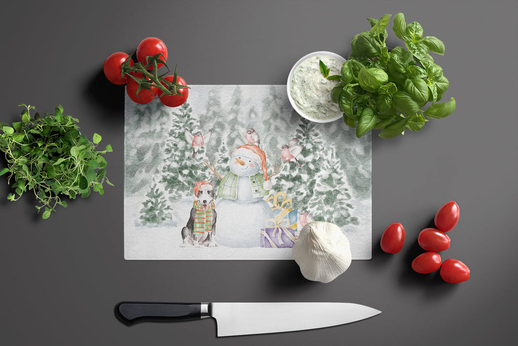 Bull Terrier Black and White Christmas Cutting Board Tempered Glass Kitchen Cutting Surface, Heat Resistant Chopping, Non-Slip Feet, Food Prep & Serving