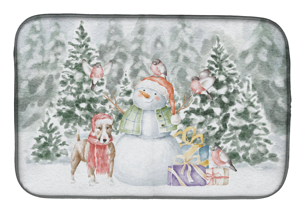 Bull Terrier Tan and White Christmas Dish Drying Mat Absorbent Dish Drying Mat Pad for Kitchen Counter Dish Drainer Mat for Countertop, 14 x 21", Multicolor