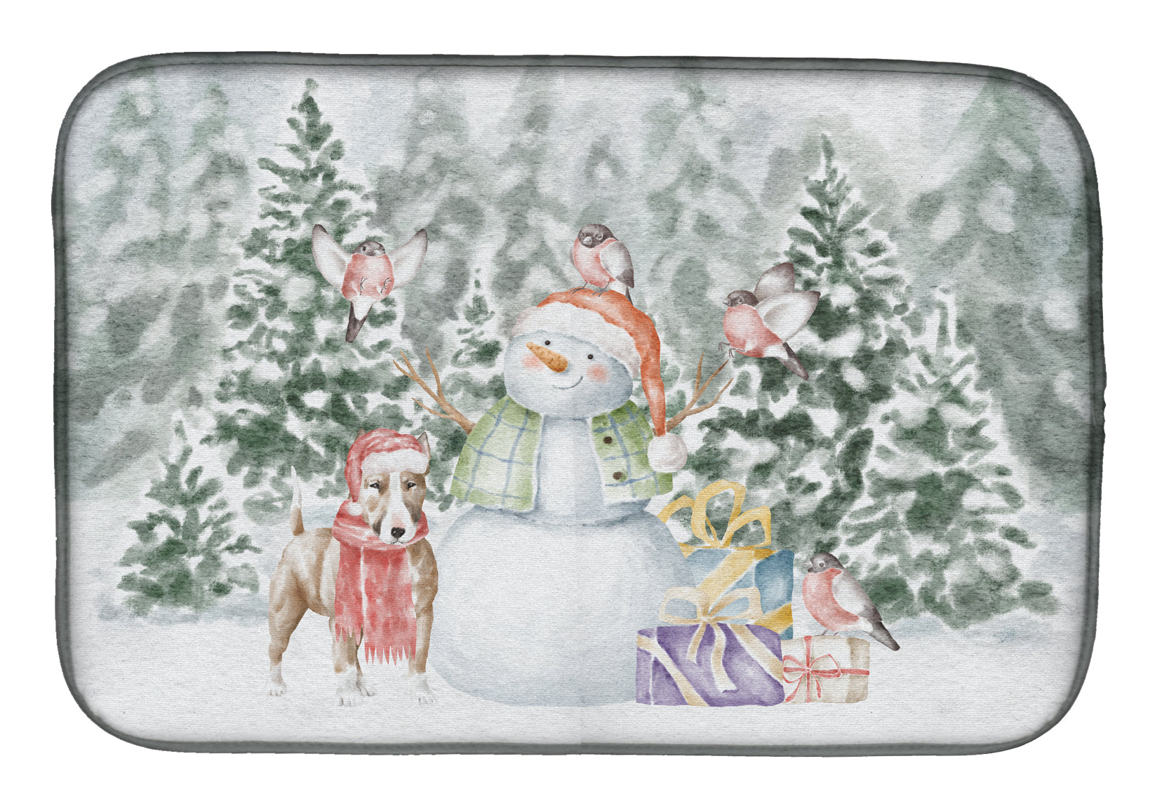 Bull Terrier Tan and White Christmas Dish Drying Mat Absorbent Dish Drying Mat Pad for Kitchen Counter Dish Drainer Mat for Countertop, 14 x 21", Multicolor