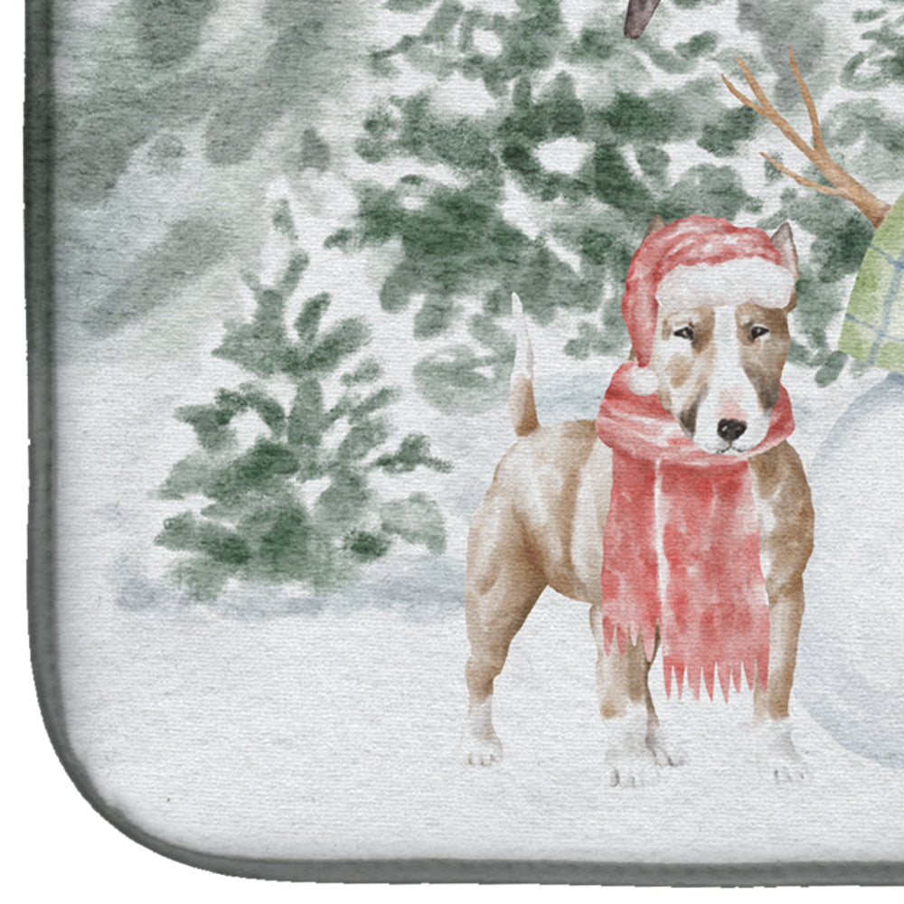 Bull Terrier Tan and White Christmas Dish Drying Mat Absorbent Dish Drying Mat Pad for Kitchen Counter Dish Drainer Mat for Countertop, 14 x 21", Multicolor