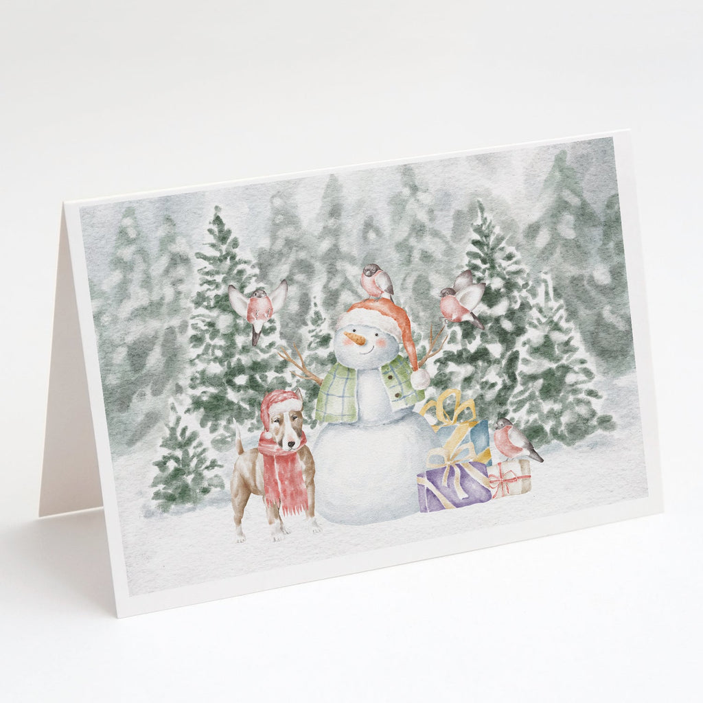 Bull Terrier Tan and White Christmas Greeting Cards Pack of 8 Blank Cards with Envelopes Whimsical A7 Size 5x7