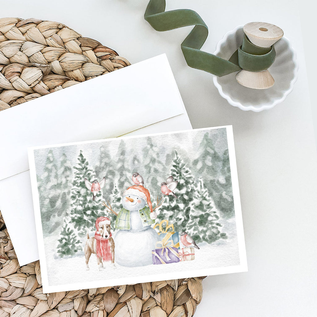 Bull Terrier Tan and White Christmas Greeting Cards Pack of 8 Blank Cards with Envelopes Whimsical A7 Size 5x7