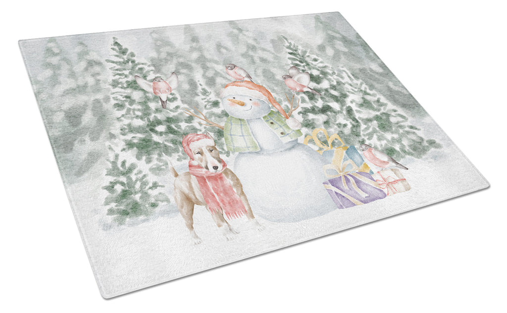 Bull Terrier Tan and White Christmas Cutting Board Tempered Glass Kitchen Cutting Surface, Heat Resistant Chopping, Non-Slip Feet, Food Prep & Serving