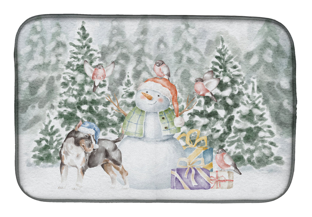Bull Terrier Black Tan and White Christmas Dish Drying Mat Absorbent Dish Drying Mat Pad for Kitchen Counter Dish Drainer Mat for Countertop, 14 x 21", Multicolor