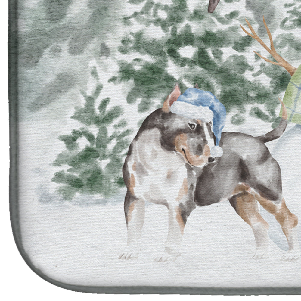Bull Terrier Black Tan and White Christmas Dish Drying Mat Absorbent Dish Drying Mat Pad for Kitchen Counter Dish Drainer Mat for Countertop, 14 x 21", Multicolor