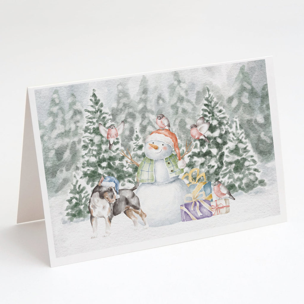 Bull Terrier Black Tan and White Christmas Greeting Cards Pack of 8 Blank Cards with Envelopes Whimsical A7 Size 5x7