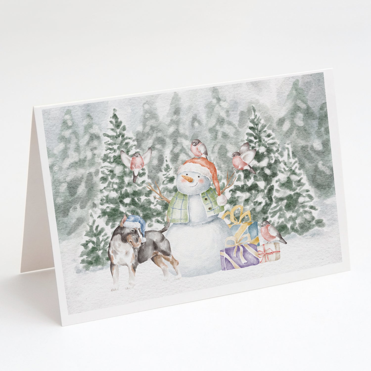 Bull Terrier Black Tan and White Christmas Greeting Cards Pack of 8 Blank Cards with Envelopes Whimsical A7 Size 5x7