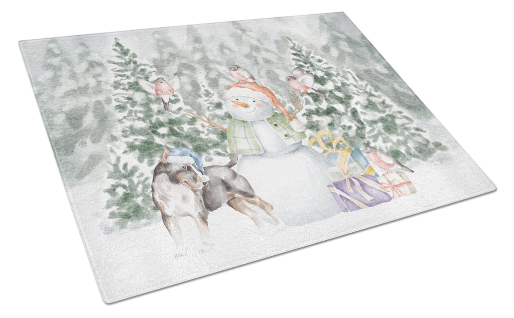 Bull Terrier Black Tan and White Christmas Cutting Board Tempered Glass Kitchen Cutting Surface, Heat Resistant Chopping, Non-Slip Feet, Food Prep & Serving