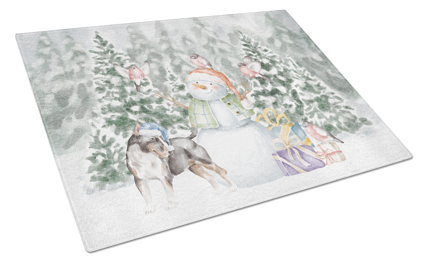 Bull Terrier Black Tan and White Christmas Cutting Board Tempered Glass Kitchen Cutting Surface, Heat Resistant Chopping, Non-Slip Feet, Food Prep & Serving