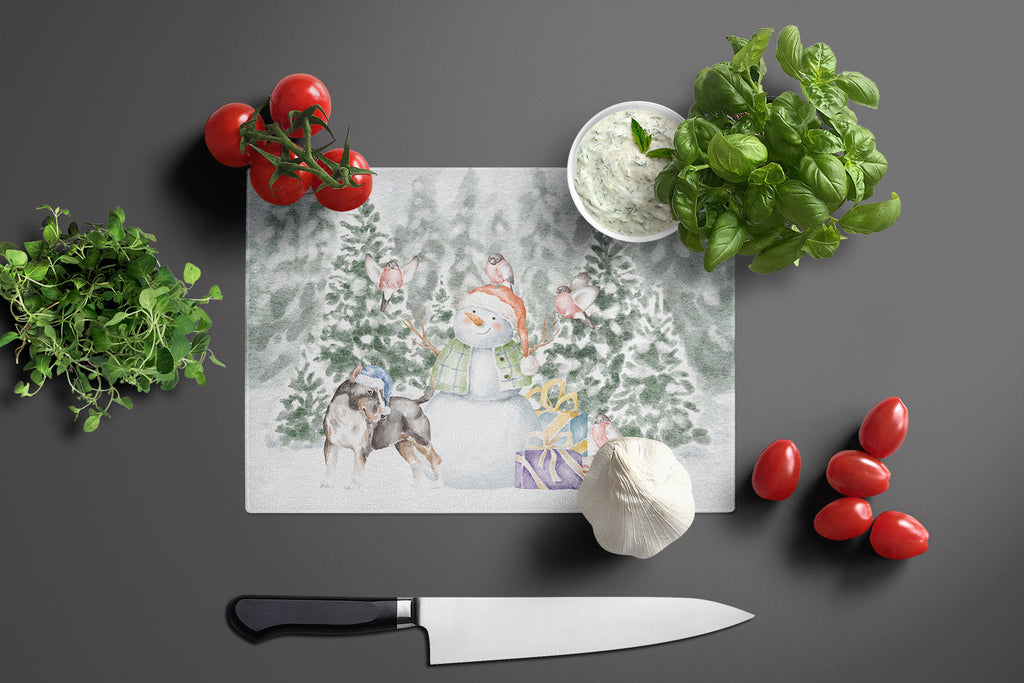 Bull Terrier Black Tan and White Christmas Cutting Board Tempered Glass Kitchen Cutting Surface, Heat Resistant Chopping, Non-Slip Feet, Food Prep & Serving