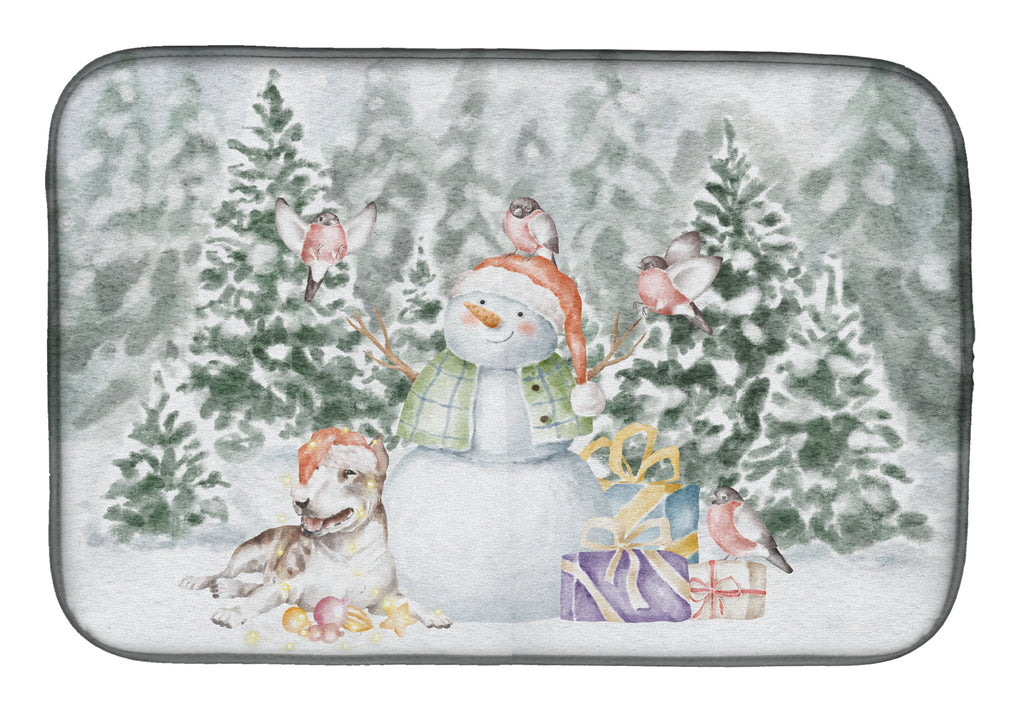 Bull Terrier Brindle and White Christmas Dish Drying Mat Absorbent Dish Drying Mat Pad for Kitchen Counter Dish Drainer Mat for Countertop, 14 x 21", Multicolor