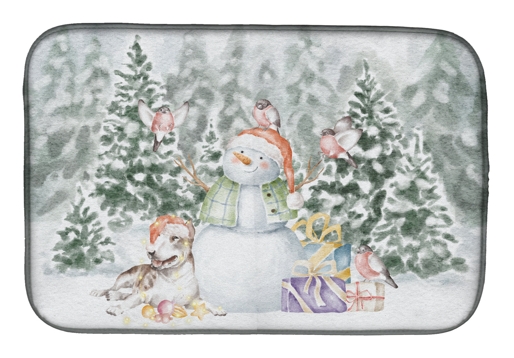 Bull Terrier Brindle and White Christmas Dish Drying Mat Absorbent Dish Drying Mat Pad for Kitchen Counter Dish Drainer Mat for Countertop, 14 x 21", Multicolor