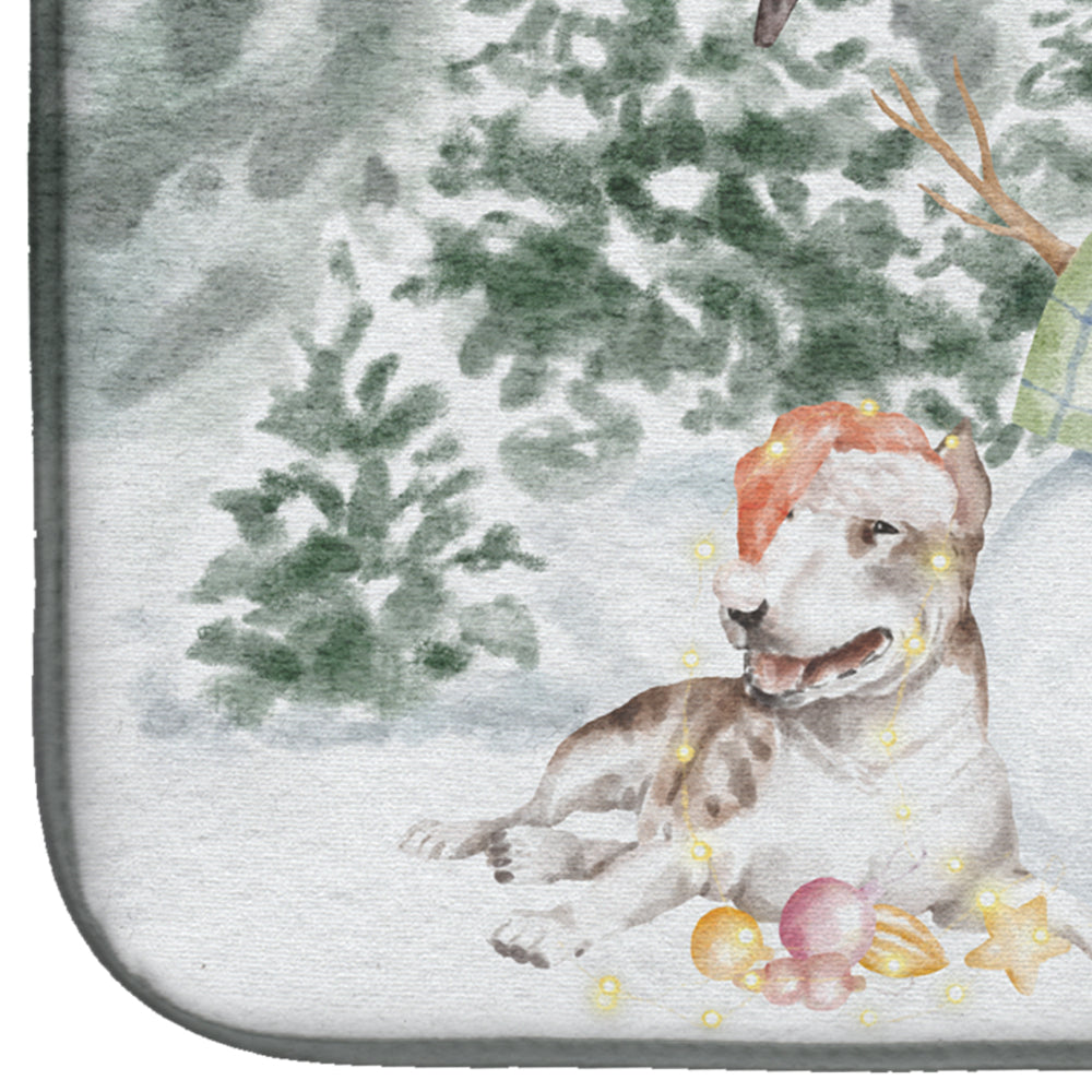Bull Terrier Brindle and White Christmas Dish Drying Mat Absorbent Dish Drying Mat Pad for Kitchen Counter Dish Drainer Mat for Countertop, 14 x 21", Multicolor