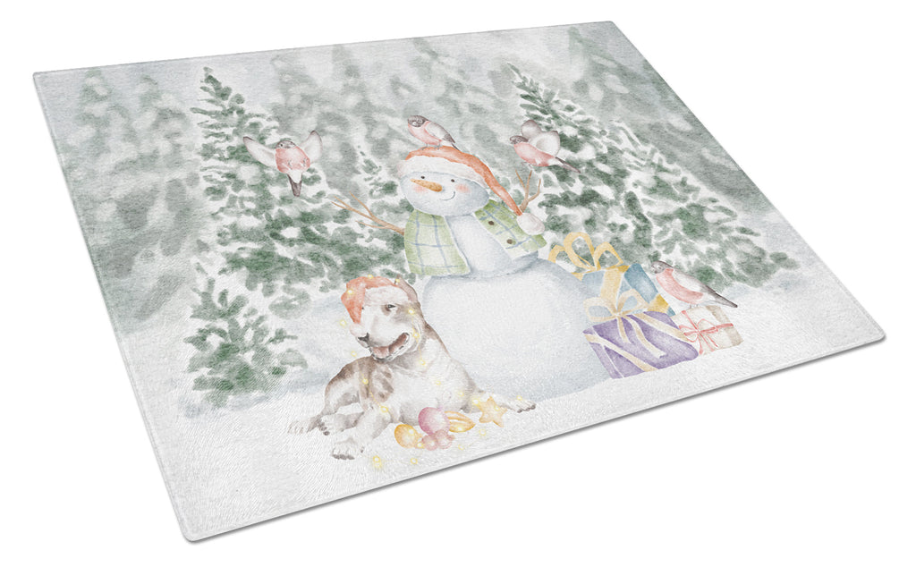 Bull Terrier Brindle and White Christmas Cutting Board Tempered Glass Kitchen Cutting Surface, Heat Resistant Chopping, Non-Slip Feet, Food Prep & Serving