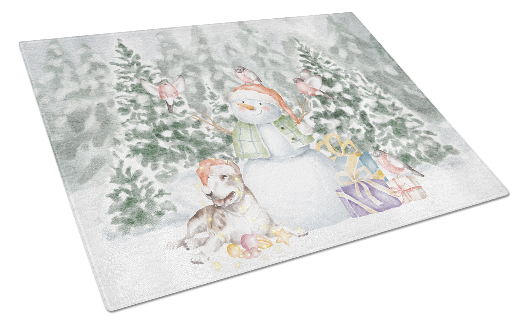 Bull Terrier Brindle and White Christmas Cutting Board Tempered Glass Kitchen Cutting Surface, Heat Resistant Chopping, Non-Slip Feet, Food Prep & Serving